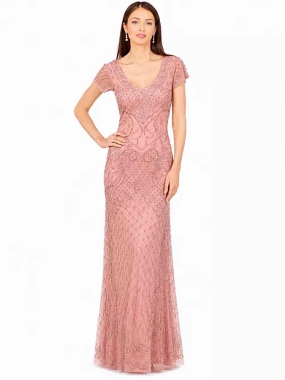 Lara Embellished V-Neck Blush Pink Evening Gown
